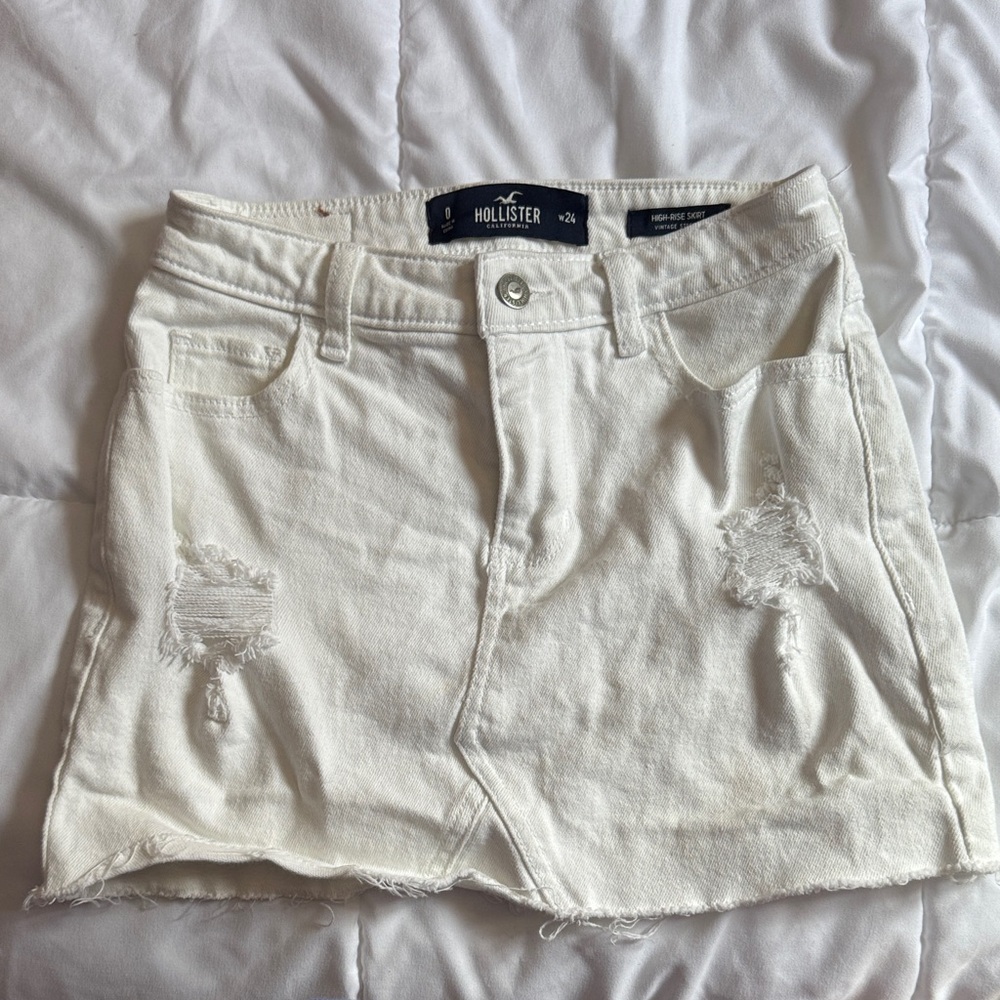 Hollister Cream Distressed Denim Skirt